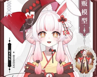 May include: An illustration of a character with white hair, bunny ears, and a red hat. The character is dressed in a yellow and red outfit with a clock-shaped accessory. The image includes Japanese text and a small framed image of the character.
