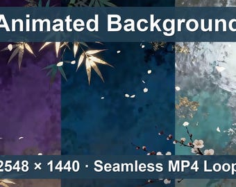 Gilded Bamboo & Plum Blossom – Animated VTuber Background Set | 1440p QHD Loop Videos | Chinoiserie / Artistic / Elegant