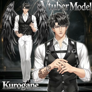 Kurogane – Premade Male VTuber Model | Dark Demon Butler VTuber Avatar | Ready to Use | Full Body | Outfit Toggles