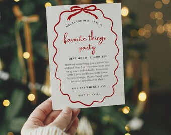 Favorite Things Holiday Party - Cute and Festive Bow Border - Editable Template - 5x7