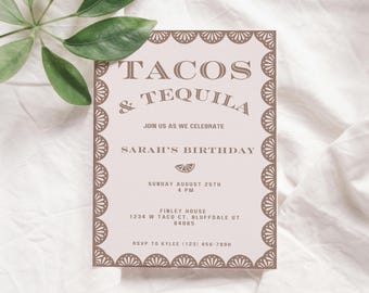 Tacos and Tequila Birthday Party Invitation | Customizable Fiesta Invite | Editable Canva Template | 5"x7"