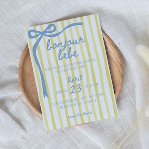 Bonjour Bebe Baby Shower Invite - Parisian Baby Shower Invite - Cheerful and Bright - Editable in Canva - 5x7