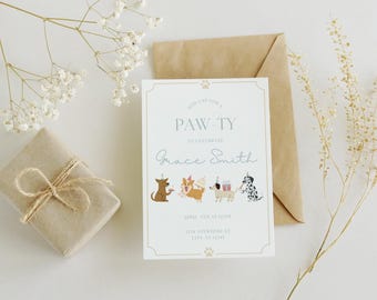 Birthday Pawty Dogs - Pawty Dogs - Puppy Party - Cute Invite - Editable in Canva - 5x7