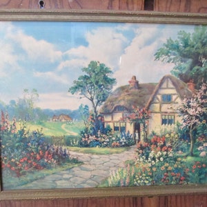 Antique Will Thompson Grandmother's Garden English Cottage Print image 1