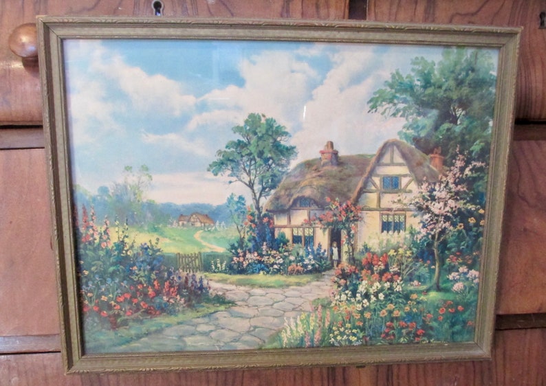 Antique Will Thompson Grandmother's Garden English Cottage Print image 1