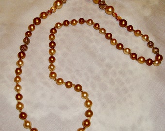 Vintage Chunky Gold Color Beads, Clear Faceted Lucite Necklace