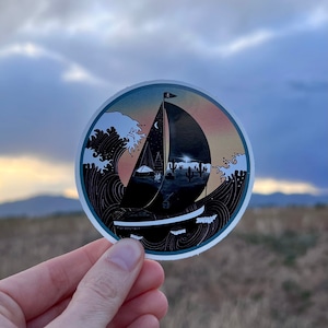 Swell sticker | sailboat | camping | hiking | waves | waterproof sticker | water bottle sticker | lap top sticker