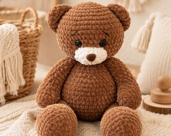 Gehäkelter brauner Teddybär, 30 cm, handgefertigtes Plüschtier, Geschenk