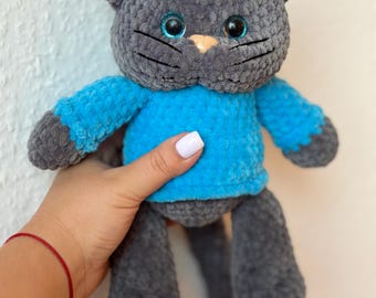 Handmade Plush Cat, Hypoallergenic Cat Toy, Cuddly Stuffed Cat, Unique Cat Stuffed Animal, Kitten Plush Toy, Customizable Cat Toy,