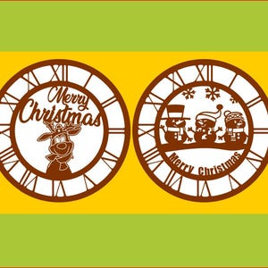 pacchetto file svg  orologi da parete taglio laser tema natale, ornamenti natalizi, modello vettoriale, download istantaneo