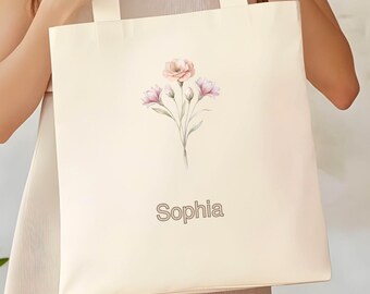 Bridesmaid Tote Bag, Canvas Tote Bag, Personalized Tote Bag, Bride Tote Bag, Floral Tote Bag, Beach Tote Bag, Wedding Bag, Gifts for Bride