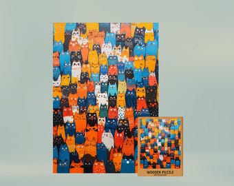 Puzzle for Adults Happy Cats 1000 pieces Kids Cat Lovers  Parade | Colorful Wooden jigsawfor | 500 1000 Pieces | Fun Gift for Kids | Kitty