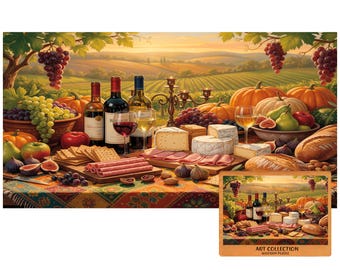 Wine & Cheese Picnic Wooden Puzzle – Rustic Vineyard Feast with Grapes, Bread, Charcuterie and Autumn Harvest | Premium Artistic Jigsaw