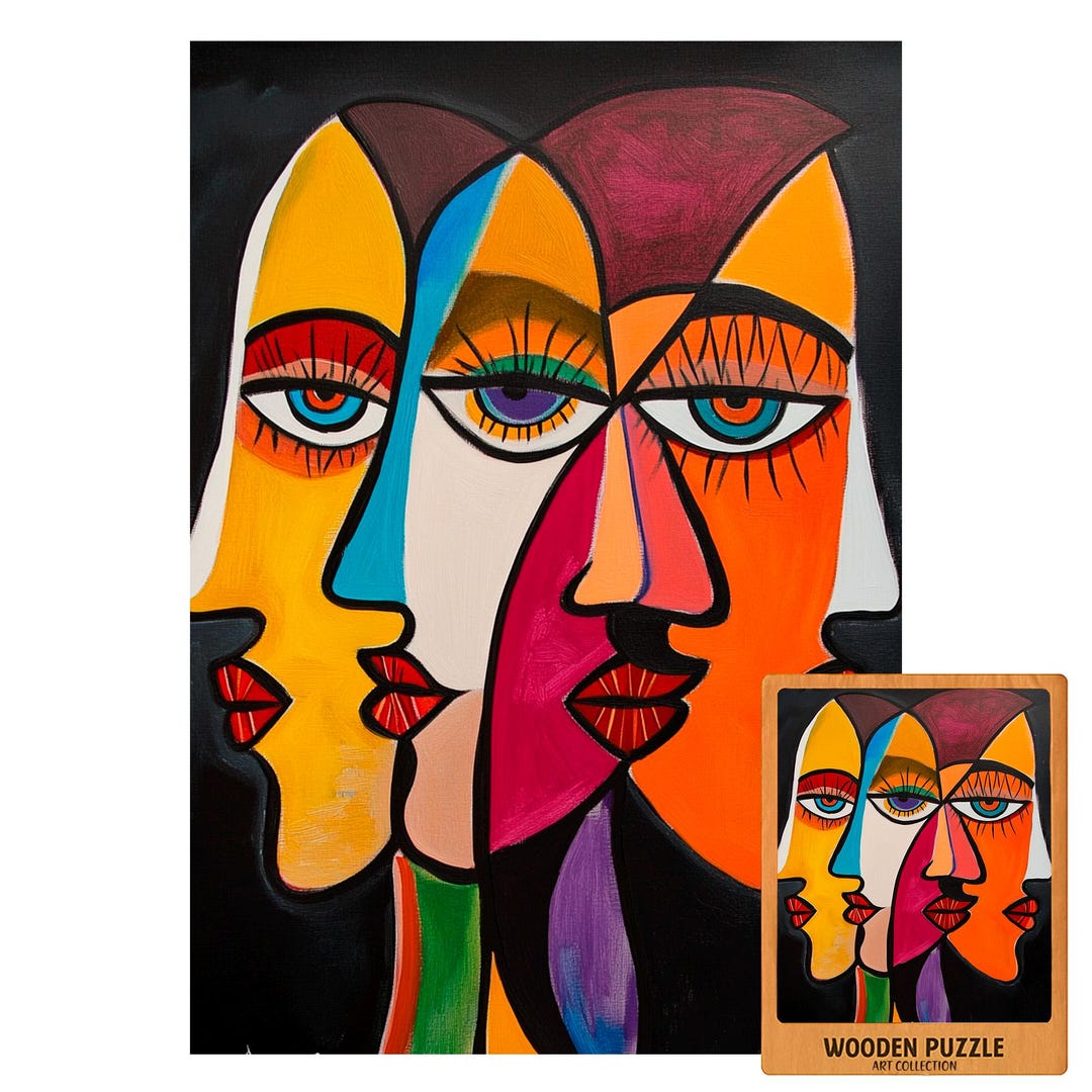 Abstract Faces Wooden Puzzle Modern Cubist Art Picasso Style