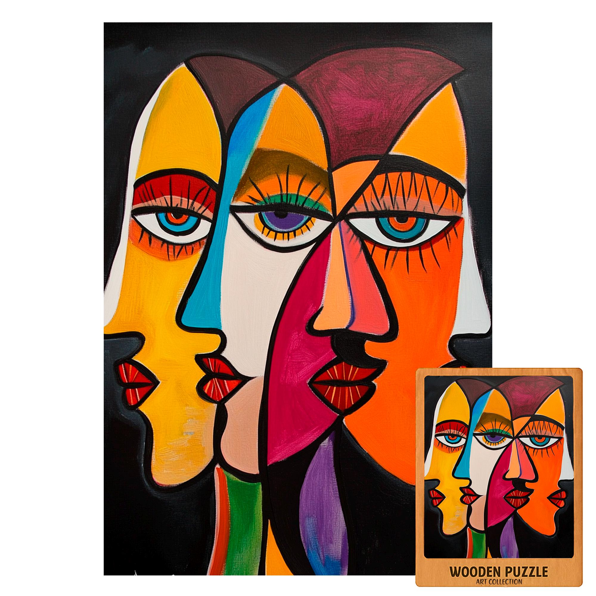 Abstract Faces Wooden Puzzle Modern Cubist Art Picasso Style