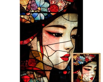 Stained Glass Geisha Puzzle – Handmade Japanese Wooden Jigsaw