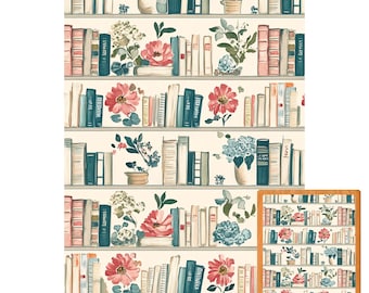Wooden Puzzle Pastel Bookshelf | Calm Book & Floral Decor Puzzle for Readers | Watercolor Cottagecore Art | Gift for Cozy Book Lovers