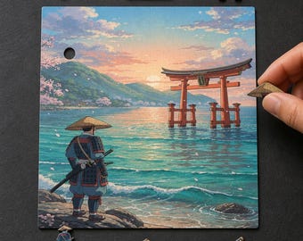 Unique Wooden Jigsaw Puzzle, The Samurai's Shore, Torii Gate Art, Hidden StoryPieces