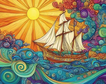 Sailing Ship Wooden Jigsaw Puzzle: Nautical Ocean Scene, Unique Shapes