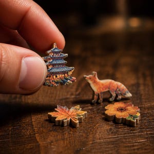 Korean Autumn Village Wooden Puzzle | Oil Painting Style, Custom Shapes, Limited Edition image 2