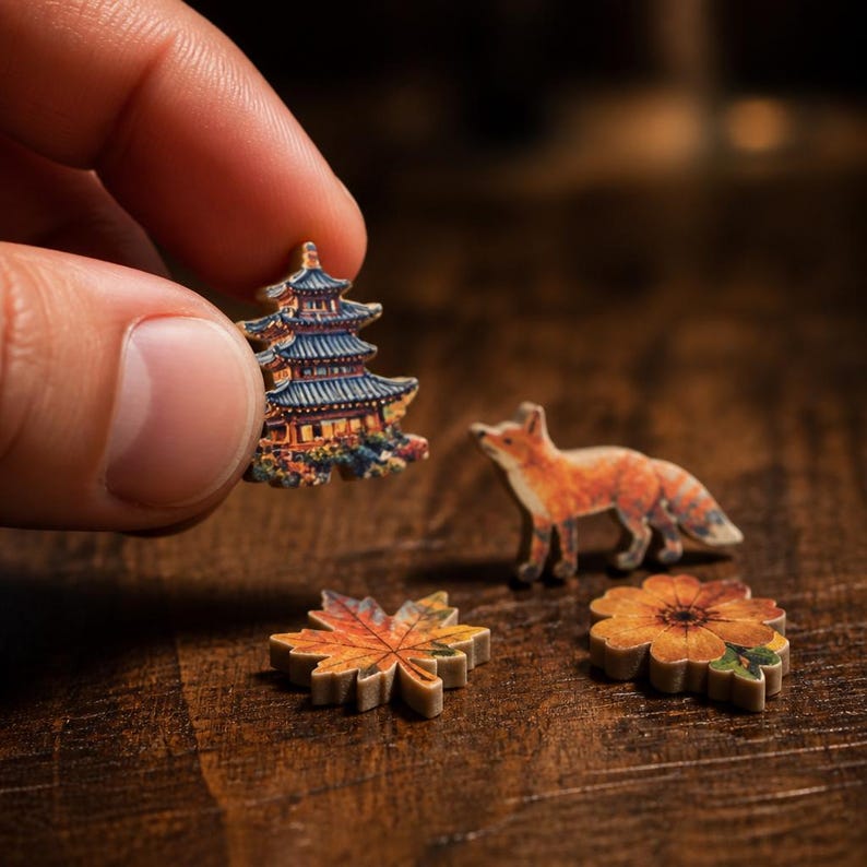 Korean Autumn Village Wooden Puzzle | Oil Painting Style, Custom Shapes, Limited Edition image 2