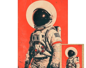 Rompecabezas de astronauta retro / Póster espacial audaz en forma de rompecabezas de madera / Rompecabezas hecho a mano para coleccionistas y fanáticos de la ciencia ficción / Edición limitada