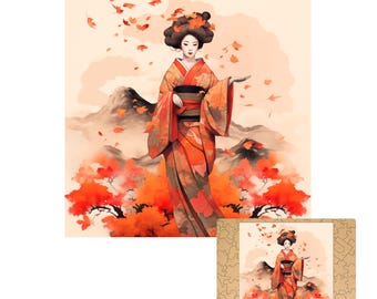 Japanese Wooden Puzzle | Handmade Geisha Temple Jigsaw | Cherry Blossom Art | Unique Gift | Limited Edition adults puzzles