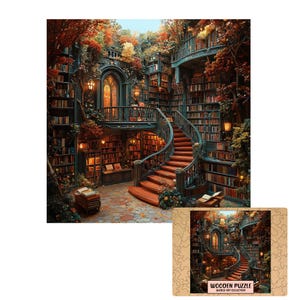 Puzzle in legno biblioteche famose | Regalo per lettori e collezionisti | Arte letteraria fatta a mano | Edizione da collezione
