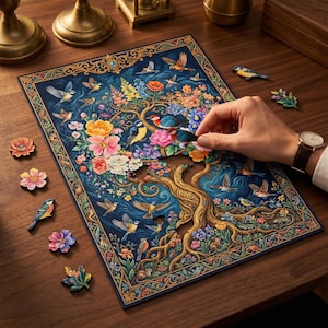 Handcrafted Wooden Puzzle — The Tree of Eternal Spring, Hidden StoryPieces, Nature Gift for Her