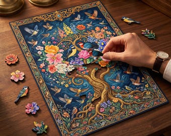 Handcrafted Wooden Puzzle — The Tree of Eternal Spring, Hidden StoryPieces, Nature Gift for Her