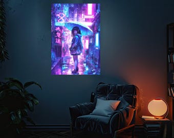 Japan Metal Poster | Cyberpunk Tokyo Neon Wall Art | Sign Gift Japanese Decor Kawaii Decoration anime Futuristic Nightscape Asian