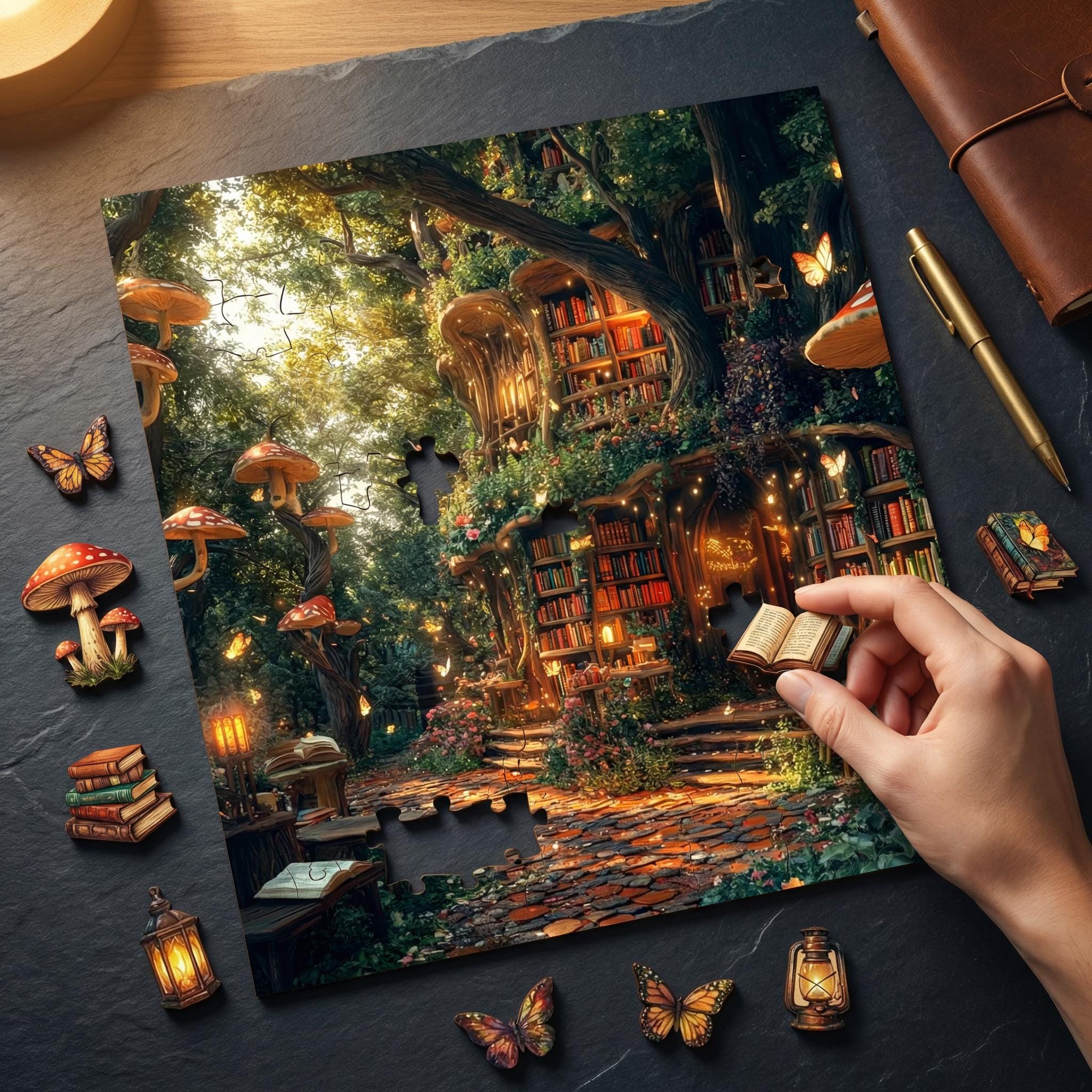 Book Lover Gift – Beautiful World Libraries Wooden Jigsaw Puzzle Adults ...