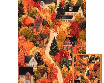 Autumn Village Wooden Puzzle – Cozy Countryside Road with Colorful Fall Trees and Charming Houses, Relaxing Artistic Puzzle for Home Decor