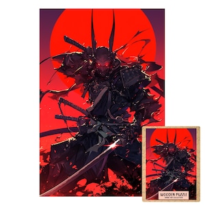 Samurai Puzzle | Fantasy Handmade Wooden Jigsaw | Magic Fantasy & Japanese Art Style | Geek Gift Idea | Rare Otaku gift Anime warriors