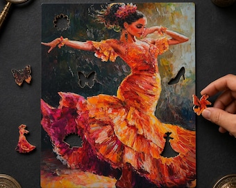 Flamenco houten puzzel voor volwassenen | Spaanse danskunstpuzzel uit Andalusië, Spanje | Premium ambachtelijke houten puzzel cadeau 1000 500