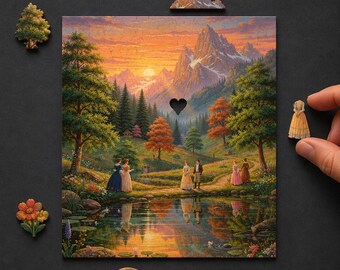 Heirloom Wooden Puzzle, The Alpenglow Meadow, Mountain Valley Art, Hidden StoryPieces