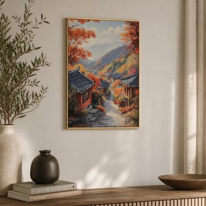 Korean Autumn Village Wooden Puzzle | Oil Painting Style, Custom Shapes, Limited Edition image 5