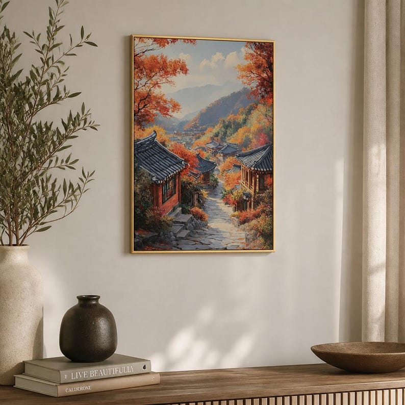 Korean Autumn Village Wooden Puzzle | Oil Painting Style, Custom Shapes, Limited Edition image 5