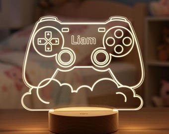 Personalized Gamer Night Light with Custom Name, LED Acrylic Game Controller Lamp for Boys, Kids Gaming Room Decor, Unique Gift for Children