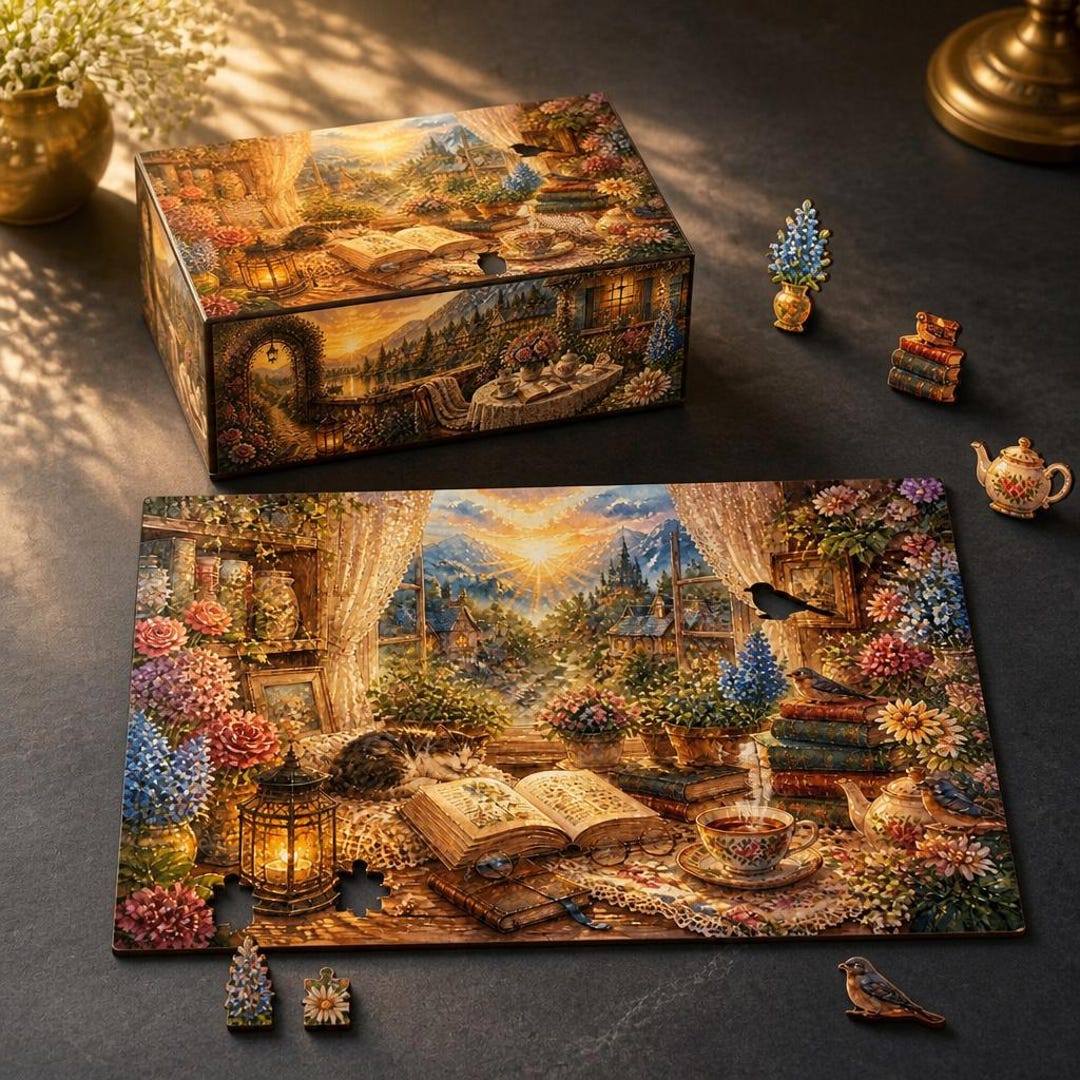 Wooden Puzzle for Her, the Window Seat, Reading Nook With an Open Book ...