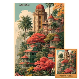 Mumbai Heritage Puzzle | Colorful Indian Architecture on a Hill | Wooden Art Jigsaw | 500/1000 Pieces | Travel & Culture Gift