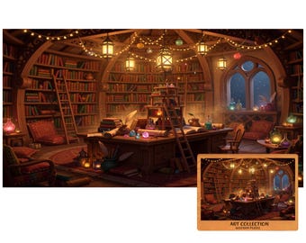 Magical Wizard Library Wooden Puzzle – Enchanted Bookshelves, Glowing Potions, Lantern Lights & Spellcraft Desk | Fantasy Cozy Art Scene