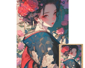 Geisha- en kersenbloesempuzzel | Hoogwaardige houten decoupeerzaag | Japans kunstcadeau | Houten puzzel Collector's Edition, handgemaakt, Japans