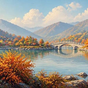 Korean Autumn Village Wooden Puzzle | Oil Painting Style, Custom Shapes, Limited Edition image 6