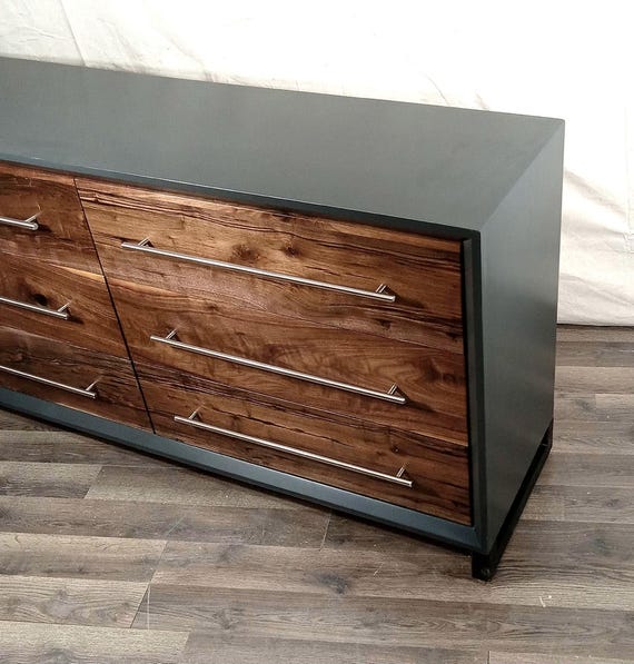 Handcrafted to Order. 60" Dark Grey With Solid Walnut Fronts 6 Drawer  Dresser With Steel Legs. - Etsy
