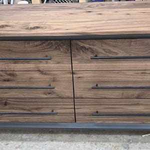 Hand Crafted to order 5 foot  6-Drawer Modern Industrial Dresser with real Walnut Drawer Faces and top