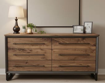 Walnut Dresser 60 inch, 6 Drawer Dresser, Dark Grey Modern Bedroom Furniture, Mid Century Dresser, Handmade Solid Wood, Made to Order