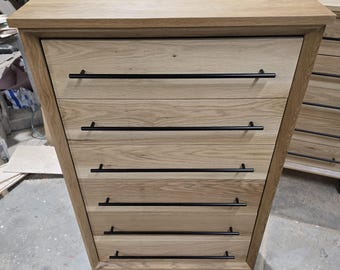 White Oak Chest of Drawers, Tall 6 Drawer Dresser, Modern Industrial Bedroom Furniture, Mid Century Chest, Handmade Solid Wood