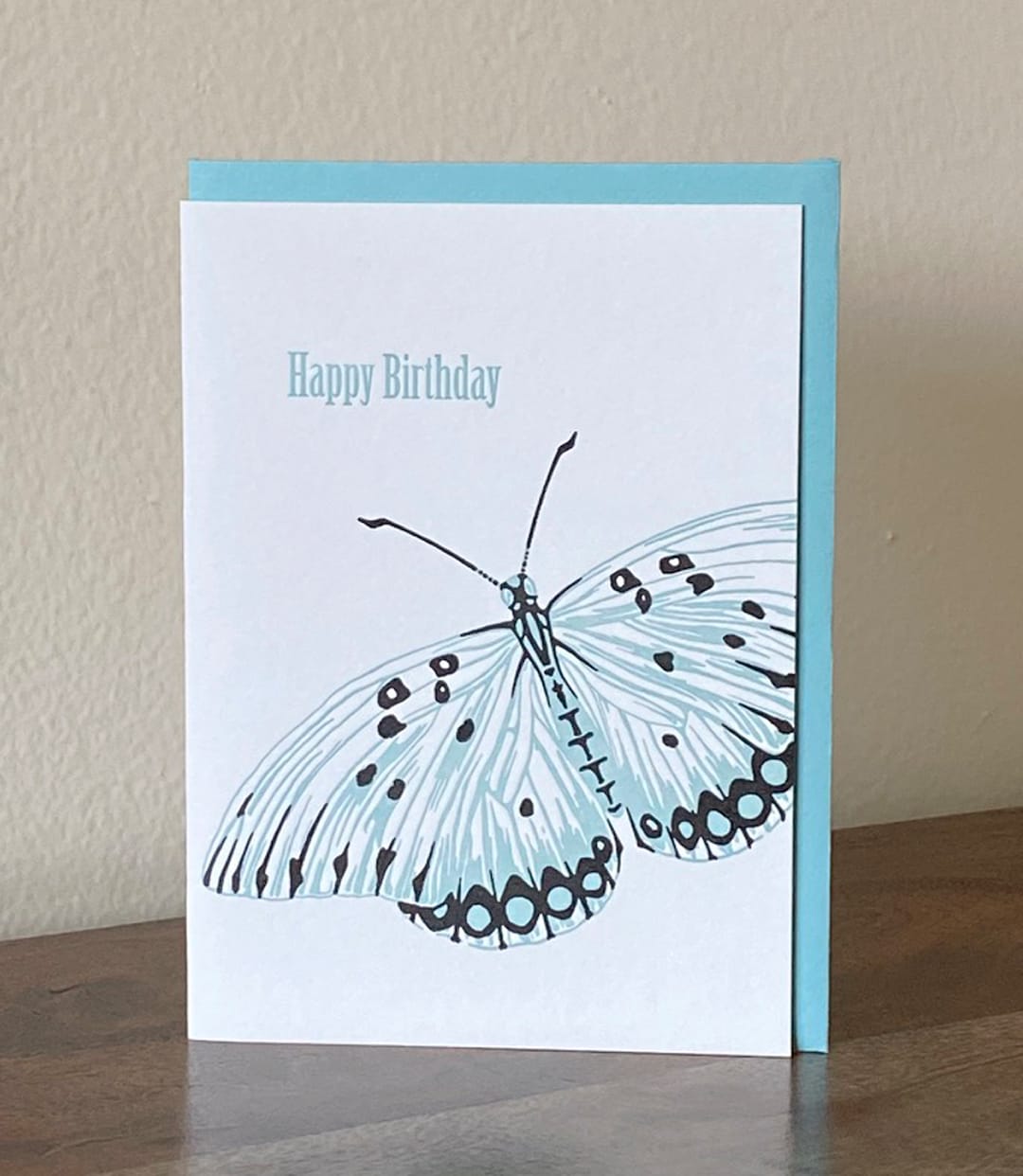 Blue Butterfly Happy Birthday Letterpress Card Etsy