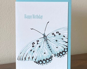 Blue Butterfly Happy Birthday Letterpress Card